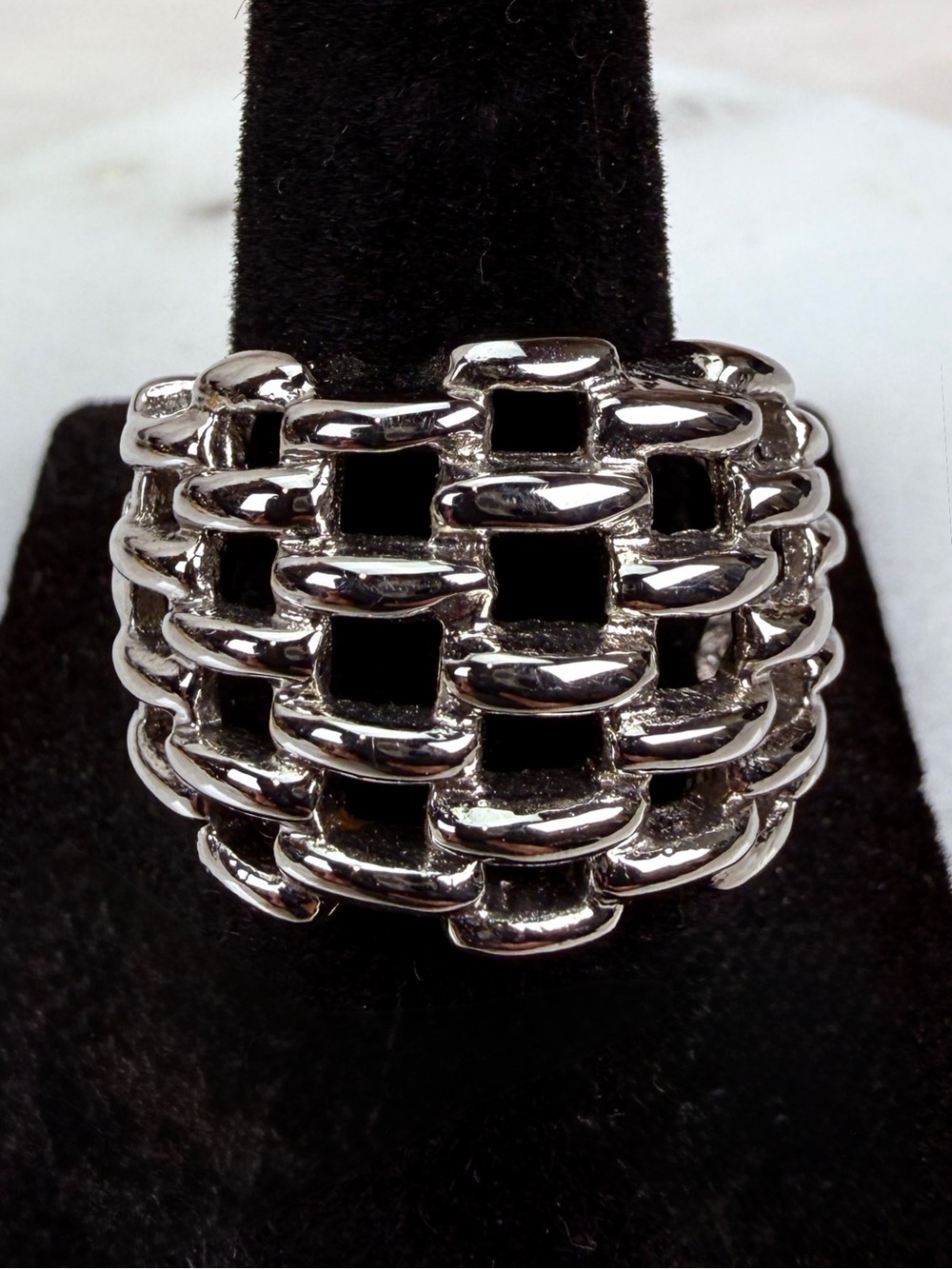 Silvertone Chain Link Statement Ring sz 6 - Picture 5 of 5